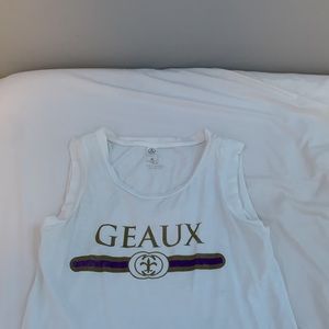 white LSU tank top